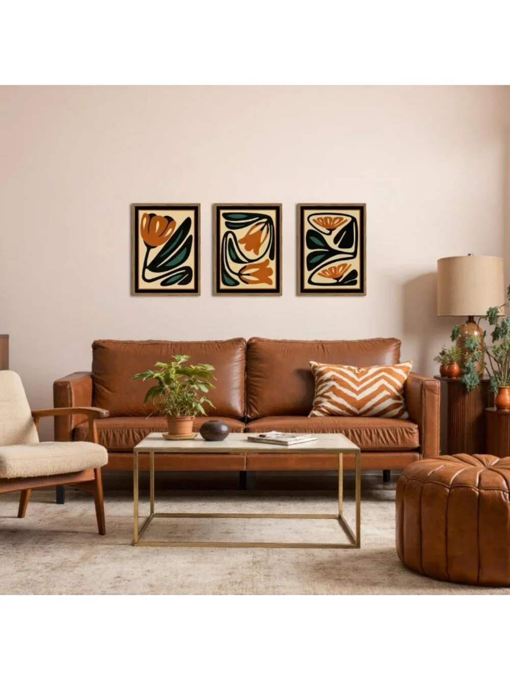 Set of 3 Mid Century Floral Wall Art - Modern Abstract Botanical Decor, 12x16